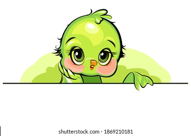 Parrot. Funny chick. Cute and funny baby bird. The isolated object on a white background. Illustration. Cartoon style. Vector
