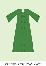 Papagei grüne Vektorillustration von Long ethnischen Frock Maxi Abschlussball-Kleid Details für verschiedene Anlässe und Veranstaltungen, Blatt grüne Dame Mode-Party Frock-Silhouette von lässigem Sommer-Rasen-Kleid