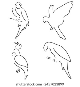 parrot group of black icons on a white background. Vector illustration.