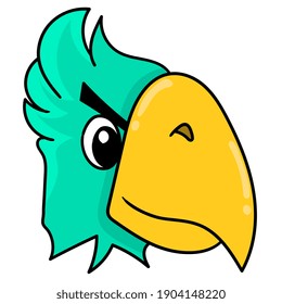 parrot head emoticon with angry expression, doodle draw kawaii. vector illustration art