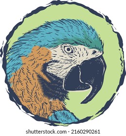 Parrot Head Illustration Vintage Hand Drawn Logo In Circle