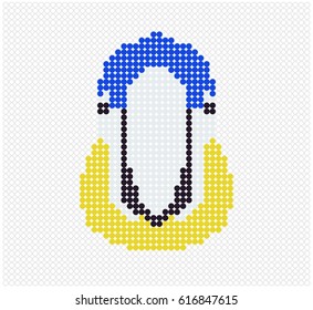 Parrot head made of colored circles on a background of gray rings