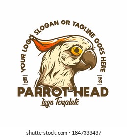 Parrot head, vintage illustration logo template