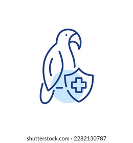 Parrot with health insurance. Pet healthcare plan. Pixel perfect, editable stroke line icon