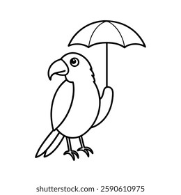 parrot holding a tiny umbrella line art