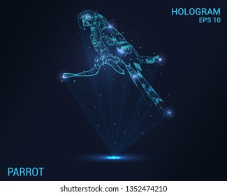 Holograma de loro. Fondo digital y tecnológico del loro. Diseño de loro futurista