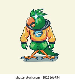 parrot in hoodie vector illustration for t-shirt.