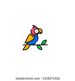 Parrot icon, flat design line art thin style, vector illustration. Festive carnivals in Brazil and Mardi Gras in Venice
