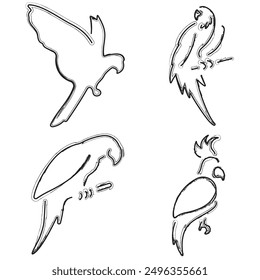 parrot icon set, brush strokes on a white background. Vector illustration.