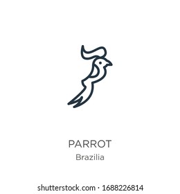 Parrot icon. Thin linear parrot outline icon isolated on white background from brazilia collection. Line vector sign, symbol for web and mobile