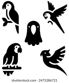 Parrot Icons, Ideal for Nature and Tropical Themes - Flat Vector Illustration