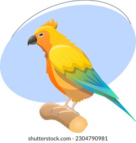 Parrot illustration. Bird, colorful, beak, crest. Editable vector graphic design.