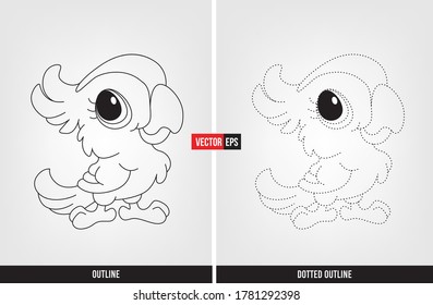 Parrot Illustration color and trace, tracing worksheet for preschool and kindergarten vector