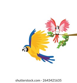 Parrot isolated on white background. Colorful and black and white parrot for coloring book. Coloring book for children. Vector stock