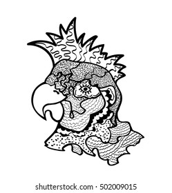 Parrot isolated stylized. abstract bird.hand drawn illustration.abstract parrot.lines