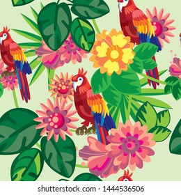 Parrot in the jungle seamless background vector