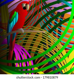 Parrot in jungle. Vector EPS10