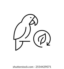 Parrot and leaf in recycling arrow. Natural pet care, eco-friendly sustainable products and practices. Pixel perfect vector icon