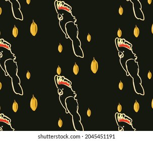 parrot and lemons on dark background .vector .pattern