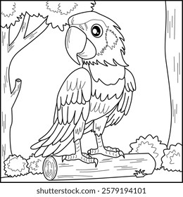 Parrot line art for coloring book with simple background