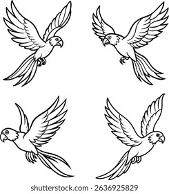  Parrot line art set of vector wings