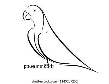 parrot line drawing on white background, design for decorative icon,  Vector illustration