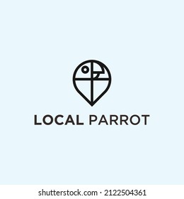 parrot logo combination with local location map find vector icon silhouette illustration