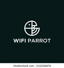 parrot logo combination with wifi signal vector icon silhouette illustration