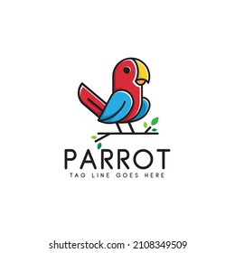 parrot logo design in style line and outline, colorful bird logo, icon, vector, template, modern, cartoon