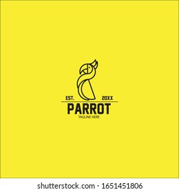 Logo-Design-Vorlage für Papagei. Umriss-Stil, Tropentierausweis für Tierklinik, Heimtierfutter