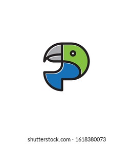 parrot logo design vector with p letter