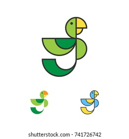 Parrot Logo Template. Macaw Logotype Set. Bird Emblem. Vector
