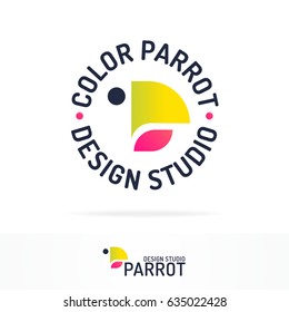 Parrot logotype set gradient color style isolated on white background for use design studio, animal company, pet firm, zoo etc. Vector Illustration