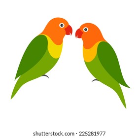 Parrot. Lovebird. Isolated birds on white background. Vector illustration