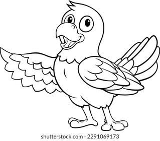 A parrot macaw bird cute happy coloring outline cartoon wildlife mascot