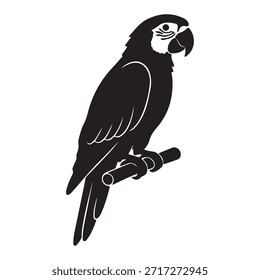 Parrot Macaw Silhouette Vector Icon. Black Exotic Bird