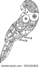 Parrot Mandala vector and coloring page