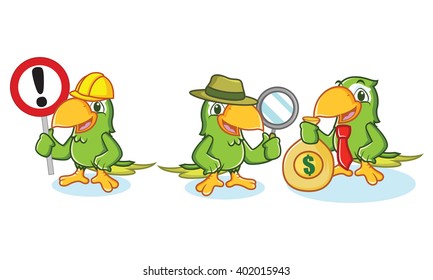 Parrot Mascot Vector with money, sign and magnifying glass