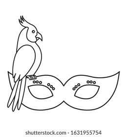 parrot with mask carnival isolated icon vector illustration design