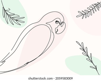 Parrot with Modern Spots Isolated on Soft Pastel Background. Vector Tropical Design with Editable Stroke. Elegant Minimalistic Artwork.