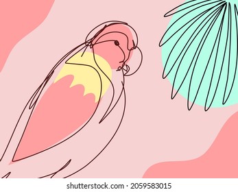 Parrot with Modern Spots Isolated on Soft Pastel Background. Vector Tropical Design with Editable Stroke. Elegant Minimalistic Artwork.