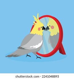 Parrot near the mirror - vector illustration