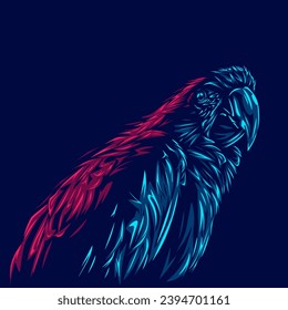 Parrot neon line art portrait colorful design with dark background. Abstract vector illustration