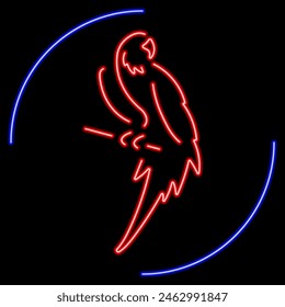 parrot neon sign, modern glowing banner design, colorful modern design trend on black background. Vector illustration.