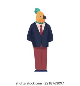 Parrot as Office Employee Wearing Formal Corporate Suit Standing Vector Illustration