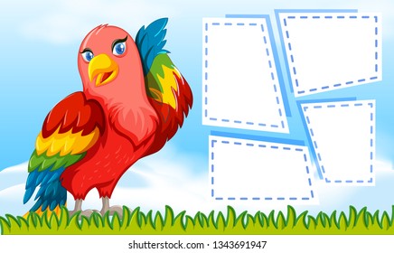 Un loro en la ilustración de nota en blanco