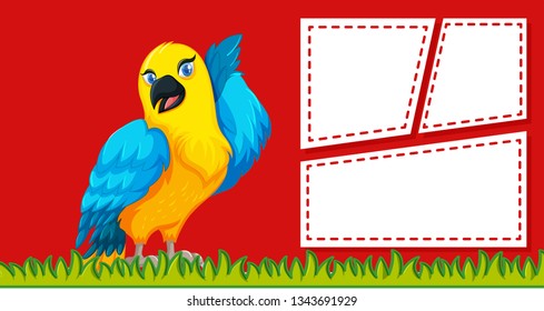 A parrot on blank note template illustration