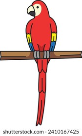 Parrot on a branch icon in cartoon style on a white background