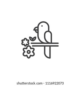 Parrot on a branch outline icon. linear style sign for mobile concept and web design. Tropical bird parrot simple line vector icon. Symbol, logo illustration. Pixel perfect vector graphics
