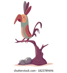 Parrot on a branch vector cartoon illustration isolated on a white background.